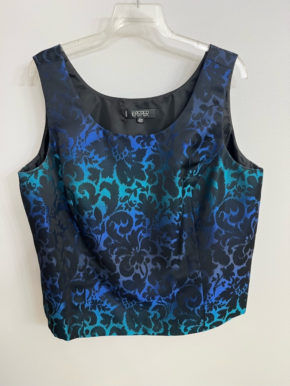 NWOT Kasper 22W Black, Teal & Blue Brocade Sleeveless Shell(Jacket available)